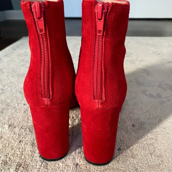 Red Suede Leather Block Heel Pointed Toe Boots Chelsea & Violet 7-7.5 - Picture 5 of 10